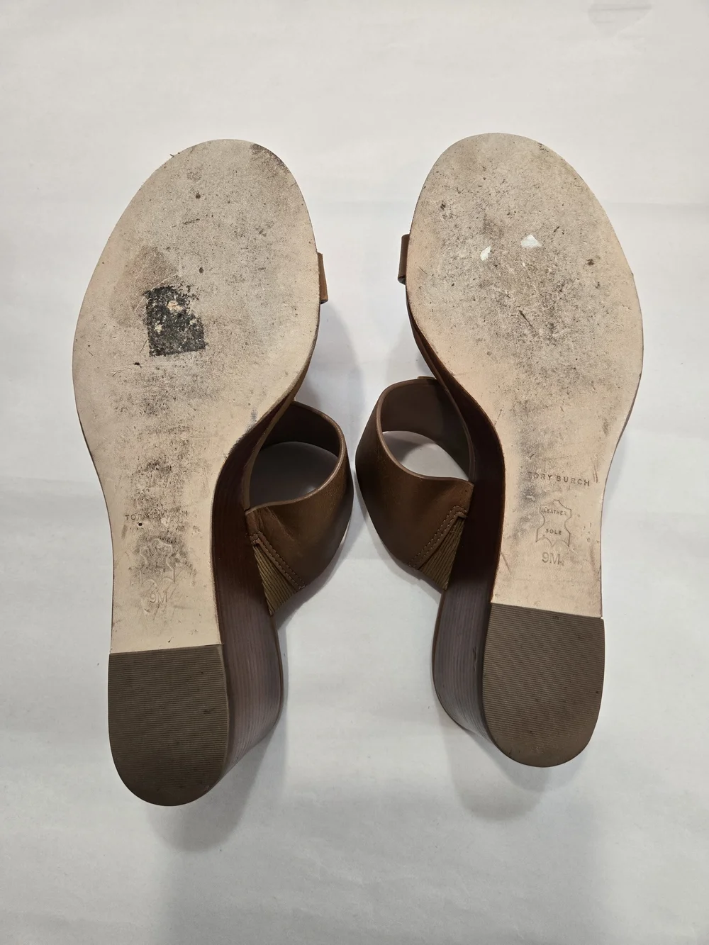 Tory Burch Everly Wedge Leather High Heel Brown Slide Sandals Sz 9 M Brown Gold